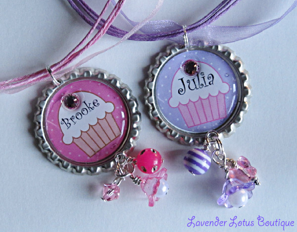 Personalized Pink or Purple Cupcake-personalized pink necklace cupcake bottlecap beads bling sworavski crystals ribbon ballchain silver gift love girl purple pink cupcake pearl luciteflower 
