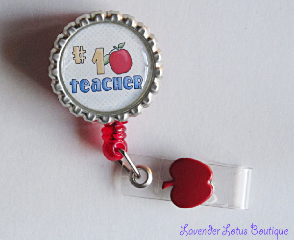 1 Teacher Badge Reel-retractable badge reel, badge reel, idreel,  teacher, red, charm, class, gift, conference, 