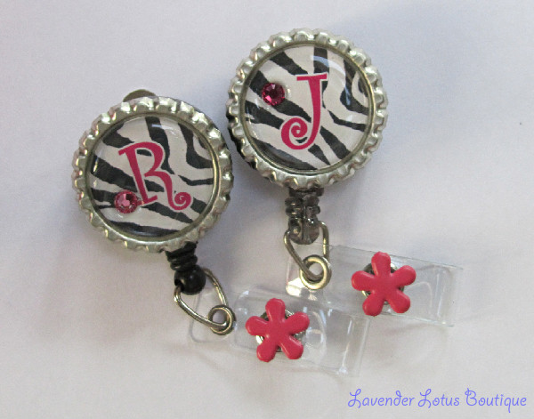 Personalized Hot Pink Zebra-retractable, badge, reel, zebra, personalized, id, badgereel, idreel, Swarovski, crystal, pink, black, bling, rhinestone, fun, gift, nurse, teacher, credential strap, personalized retractable badgereel, zebra badgereel, fun retractable badge reel, fun personalzied badge reel