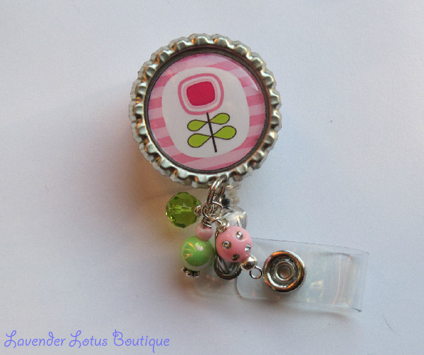 Brite Pink and Green Posie-retractable, badge, reel, id, credentials, posie, brite, pink, green, fun, beads, bling, crystal, lucite, retractable badge reel, retractable id reel, retractable id holder, badge reel, id reel, credentials holder, id holder, fun badge reel, beaded badge reel, beaded id reel, beaded id holder, crystal beads, bling beads, lucite beads, unique badge reels, fun badge reels, fun id reels, nurse gifts, nurse badge reels, nurse id reels, teacher gifts, teacher badge reels, teacher id reels, office gifts