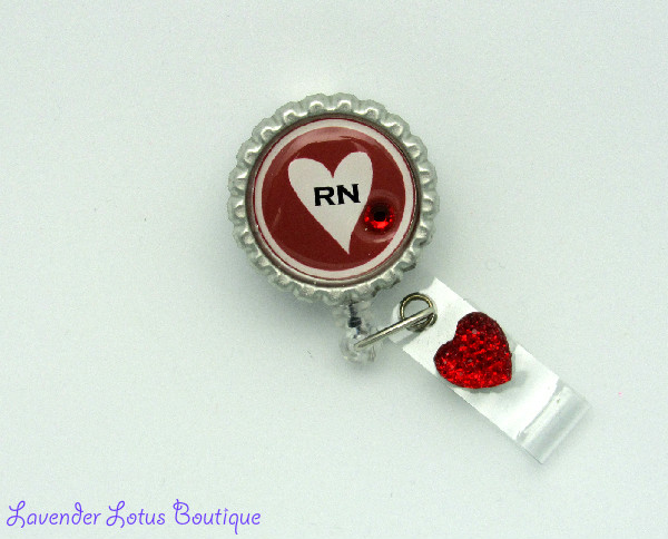 RN's Have Heart Retractable Badge Reel with a Swarovski Crystal