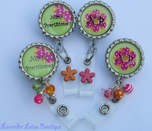 Nurse Practitioner in Brites-retractable, badge, reel, id, medical, nurse, nurse practitioner, gift, brite, beads, bling, glitter, hot pink, retractable badge reel, retractable id reel, badge holder, id holder, id badge pull, personalized, 