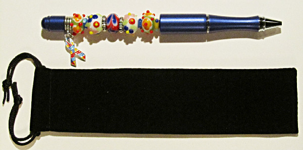 Autism Awareness Beadpen-Autism,Awareness,beadpen,metallic,blue,glass,lampwork,beads,silver,charm,puzzle,primary,colors,ink,black,yellow,support,research,cure,gift,support