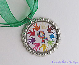Autism Awareness Hands Around the World-Autism awareness, awareness, autism, support, research, pendant, necklace, colorful, ribbon, puzzlepiece, silver, ballchain, green, 