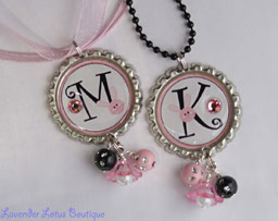 Personalized Bunny Initials-bunny, initial, pink, black, necklace, pendant, child, gift, Easter, Spring, ballchain, beads, bling, Swarovski, rhinestone, pearl, bling, personalized, personalized necklace, bottlecap necklace
