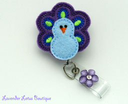 A Passion for Peacocks-retractable, badge, reel, id, peacock, flower, rhinestone, ebroidered, purple, green, classic, classy, soft, retractable badge reel, retractable id reel, retractable id clip, badge reel lanyard, peacock badge reel, peacock id pull, unique badge reels, designer badge reels, fun id reels, cute badge pulls, nurse gift, teacher gift, office gift, badge reel gifts
